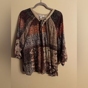 Womens plus size brown and tan blouse